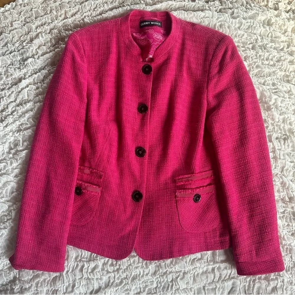 Pink Textured Blazer Jacket Womens Size 12 Workwear Lined Button Front
